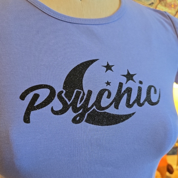 Dolls Kill Horoscopez Mind Reader Graphic Cropped Baby Tee Psychic Moon Glitter - Picture 2 of 10